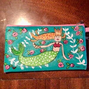 Hand painted wristlet funky mermaid